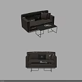 Brown Sectional Sofa With Black Accent Pillows And Metal Frame Coffee Table 3d model