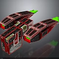 Red Satellite Modules With Green Solar Panels 3D Model For Space Exploration