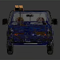 Blue Vintage Pickup Truck With Open Bed And Yellow Wooden Plank