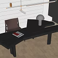 Modern Wooden Office Desk With Geometric Design Gray Chair And Decorative Sphere