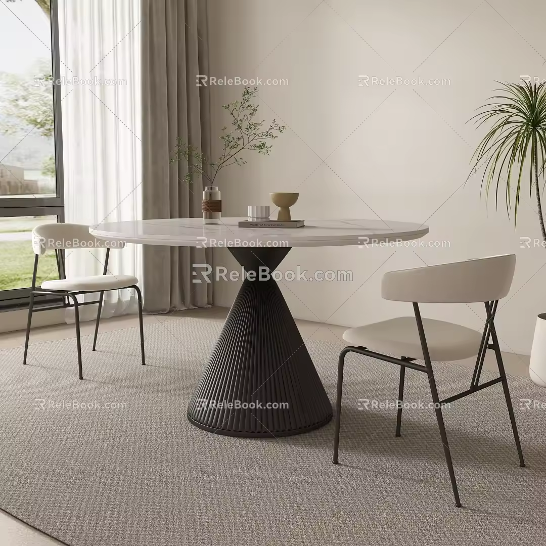Round Dining Table and Chair 3d model