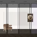 Modern Interior Glass Partition With Textured Design And Black Frame 3d model