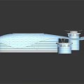 Modern Streamlined Blue Grid Textured Architectural Structure With Circular Tops 3d model