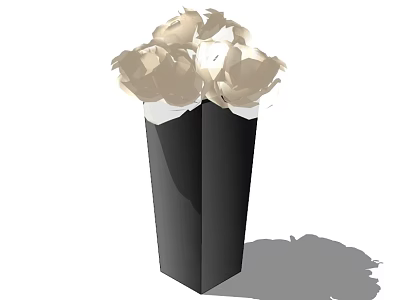Tall Black Geometric Vase With White Roses For Interior Decoration 3d model