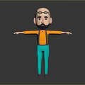 3D Cartoon Character With Goggles Beard Orange Shirt And Teal Pants Arms Outstretched