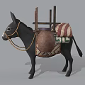 Donkey Carrying Traditional Saddle With Decorative Pot And Wooden Straps