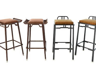 Stylish Modern Bar Stools with Brown Cushions and Black Brown Frames 3d model