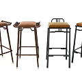 Stylish Modern Bar Stools with Brown Cushions and Black Brown Frames 3d model