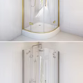 Contemporary Shower Sauna Space With Glass Enclosure Gold Fixtures And White Tiles