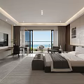 Modern Hotel Guest Room Interior With Sea View King Bed Large Window And Comfortable Furniture