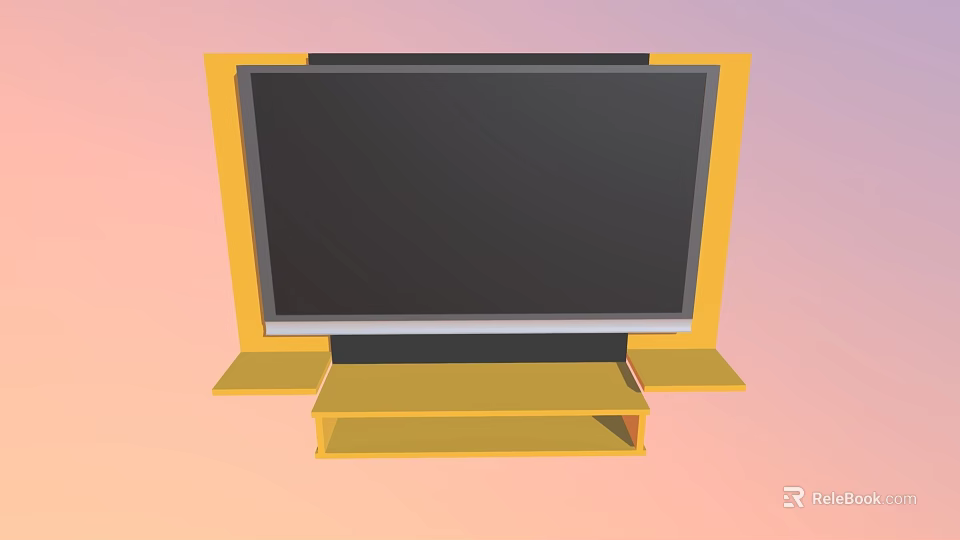 Stylish Yellow Frame TV with Functional TV Stand and Storage Shelves 3d model 