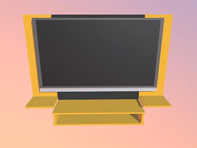 Stylish Yellow Frame TV with Functional TV Stand and Storage Shelves 3d model