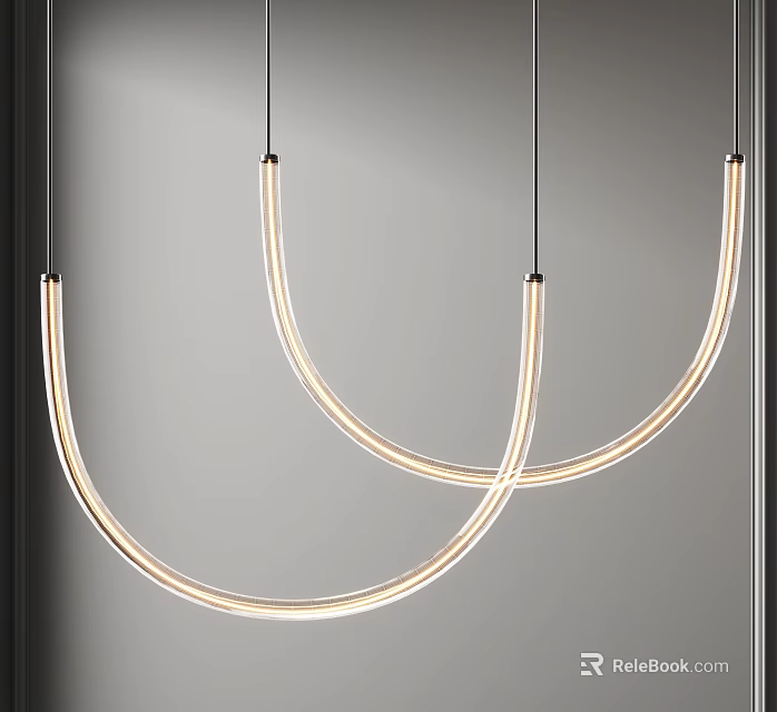 Three Modern U Shaped Glowing Pendant Lights For Decorative Interior Design 3d model 