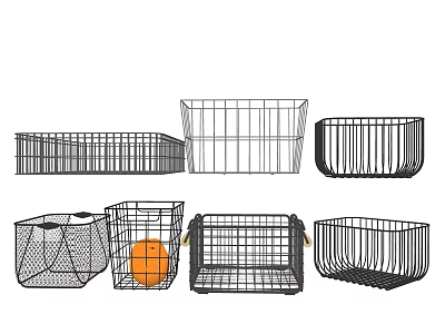Metal Wire Storage Baskets In Various Shapes For Home Organization Use 3d model