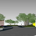 Modern Garden Landscape Design With Curved Pathways Green Lawns Trees And White Structures