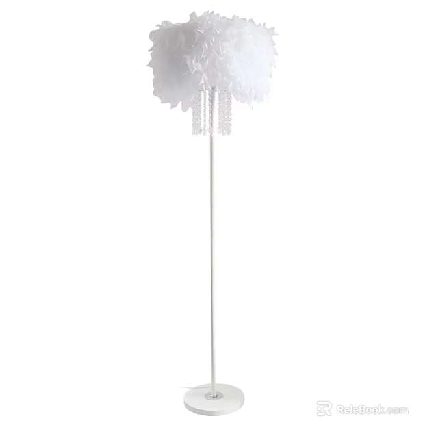 Stylish White Feather Shade Floor Lamp With Tassel Details And Metal Stand 3d model 