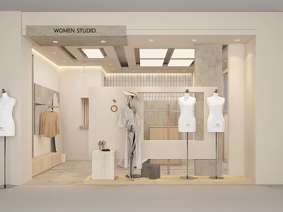 Modern Women's Studio Clothing Store with Mannequins and Stylish Clothes 3d model