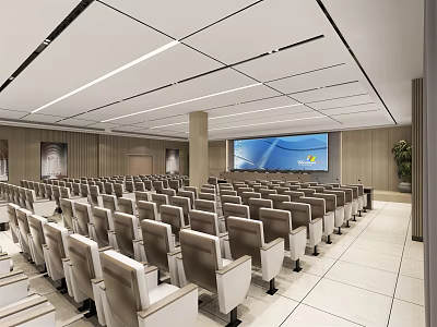 Modern Conference Room Interior With Spacious Layout Neatly Arranged Seats And Large Screen 3d model