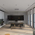 Modern Office Interior With Open Layout Large Windows Office Desk And Pendant Lights