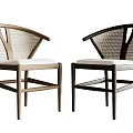 Modern Leisure Chairs With Rattan Backrest White Cushion Wooden Legs And Brown Black Finish