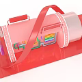 Interactive Zone Featuring Red Cylindrical Structure With Colorful Pipes Wires And Labels 3d model