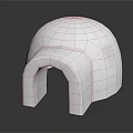White Dome Shaped Structure With Arched Entrance And Brick Like Texture On Smooth Reflective Surface 3d model