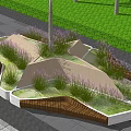 Modern Tree Pit Landscape With Palm Tree Grasses And Wooden Borders On Paved Ground