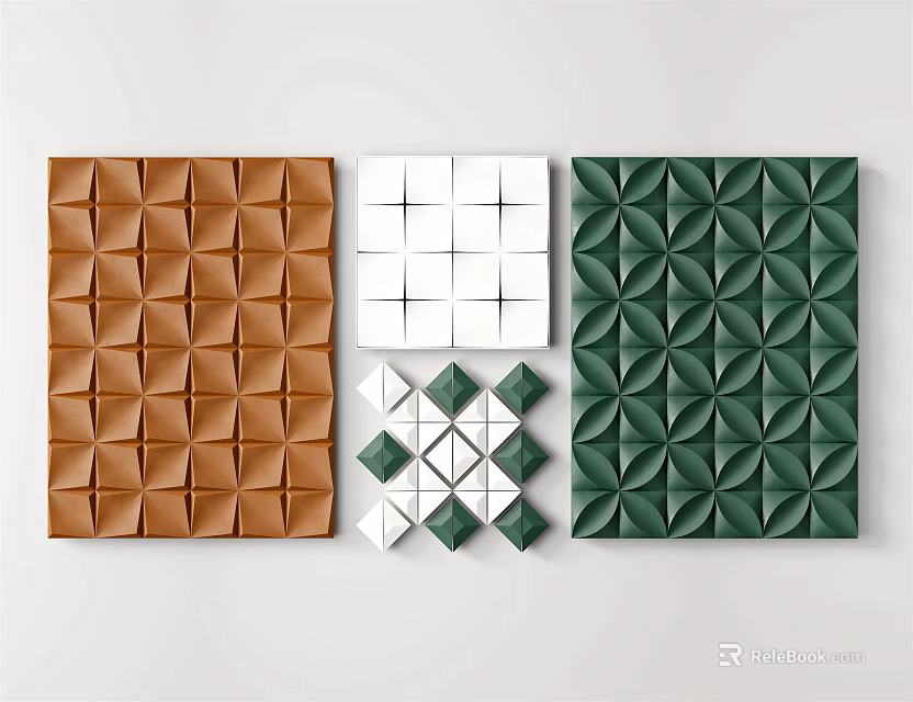 Brown White Green Textured Tiles With Geometric Patterns And Decorative 3D Design 3d model