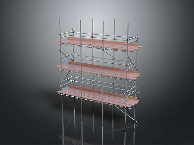 Multi Level Scaffolding Equipment With Metal Frames And Wooden Planks 3d model