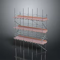 Multi Level Scaffolding Equipment With Metal Frames And Wooden Planks