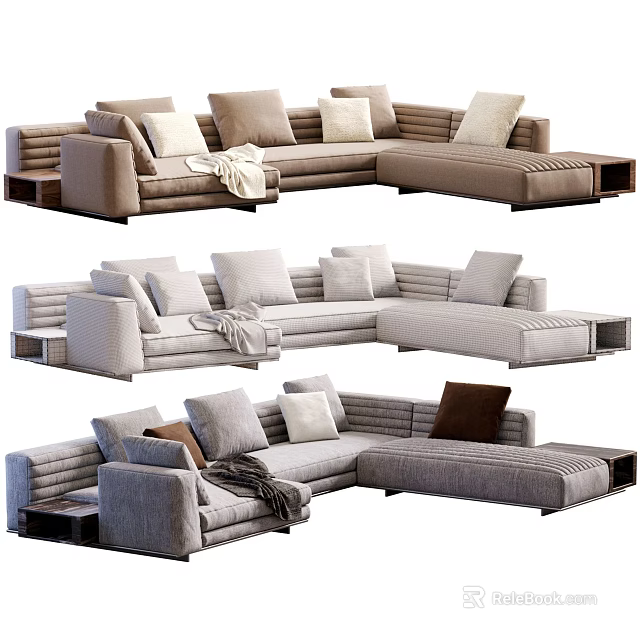Modern Sectional Sofa Design With L Shaped Seating Multiple Cushions And Comfortable Fabric 3d model