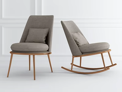 Modern Leisure Chairs With Gray Fabric Cushions And Wooden Legs Including Rocking Design 3d model