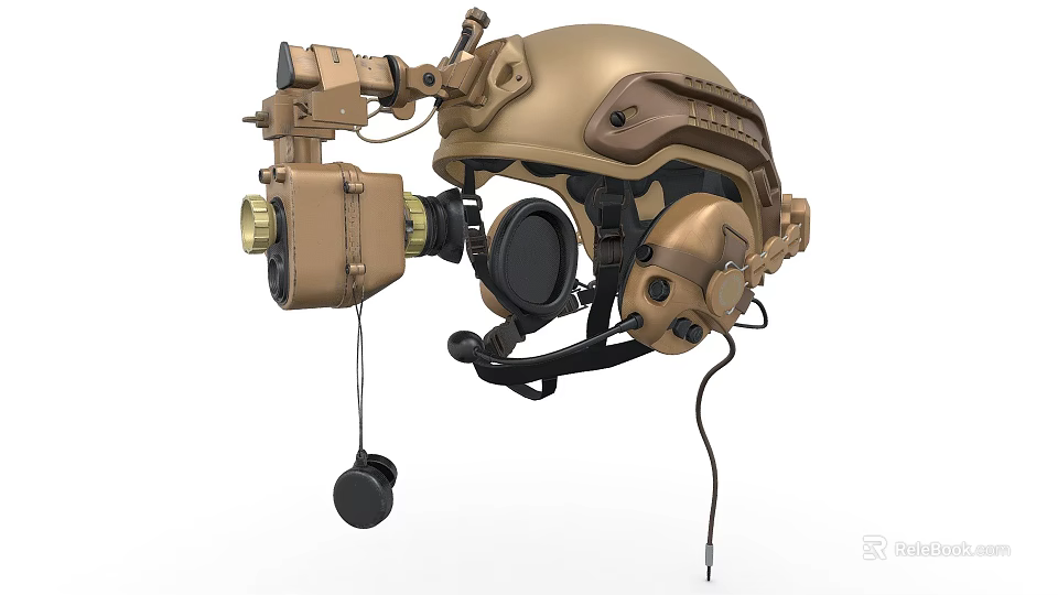 Tactical Military Helmet With Night Vision Device And Communication Headset 3d model 