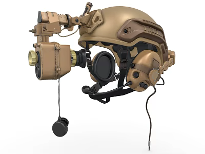 Tactical Military Helmet With Night Vision Device And Communication Headset 3d model