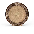 Woven Design Storage Locker With Brown Beige Pattern And Gold Stand