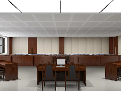 Modern Courtroom Interior With Wooden Furnishings And Layout 3d model