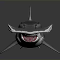 Realistic Gray Shark with Broad Head Dorsal Fins Open Mouth Sharp Teeth 3D Render