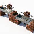 Public Facilities Red Brick Concrete Washbasins With Faucets For Public Use