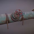 Rusty Green Industrial Pipe with Red Valve and Metal Brackets