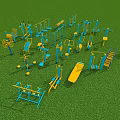 Vibrant Garden Decor Featuring Blue Yellow Fitness Equipment on Green Lawn