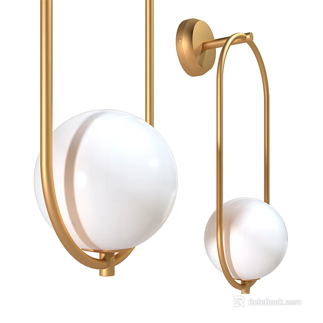 Elegant Modern Wall Sconce With Golden Metal Frame And White Globe Shade 3d model 