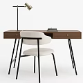 Modern Wooden Desk and White Chair Set with Metal Lamp and Books