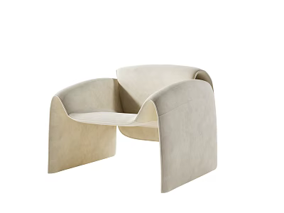 Beige Accent Chair Modern Minimalist Design With Soft Velvet Fabric Curved Armrests For Living Room 3d model