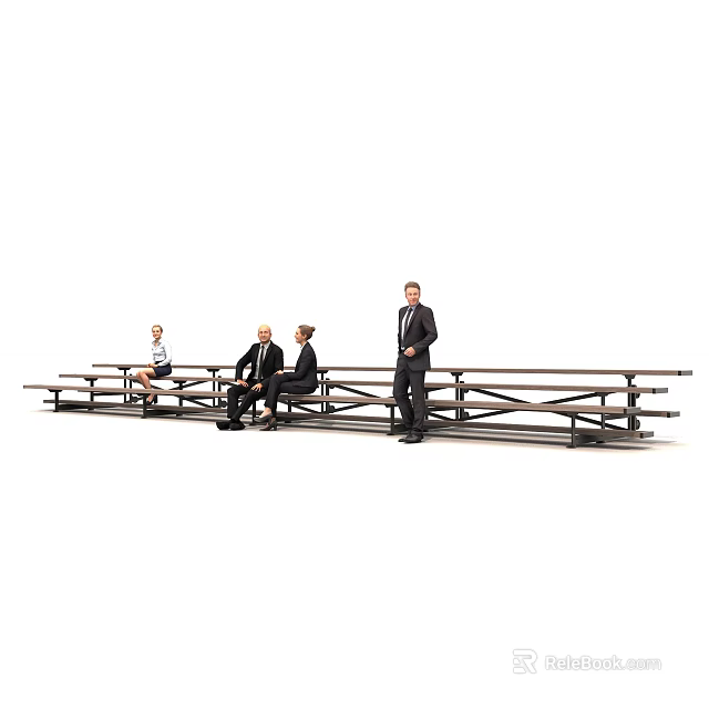 Modern Public Bench with Several People in Suits Sitting and Standing 3d model 