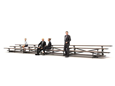 Modern Public Bench with Several People in Suits Sitting and Standing 3d model