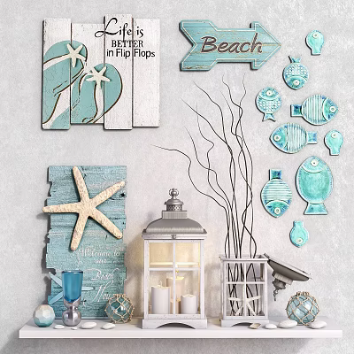 Mediterranean Decoration Combination Wall Decorations Small House Fish 3d model