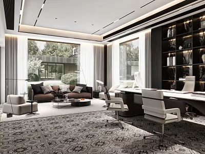 Modern Office Interior With Spacious Layout Large Windows Sofa Area And Workstations 3d model