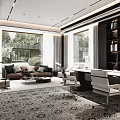 Modern Office Interior With Spacious Layout Large Windows Sofa Area And Workstations