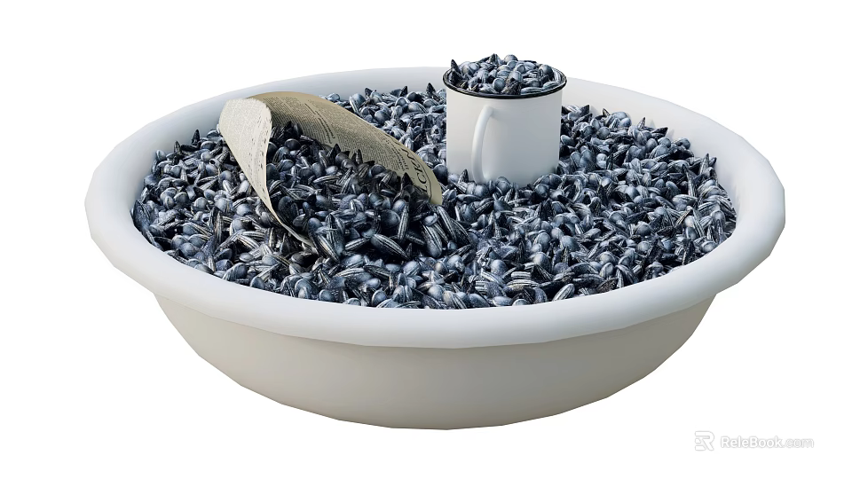 Organic Black Beans in Large White Bowl with Metal Scoop and White Mug 3d model 
