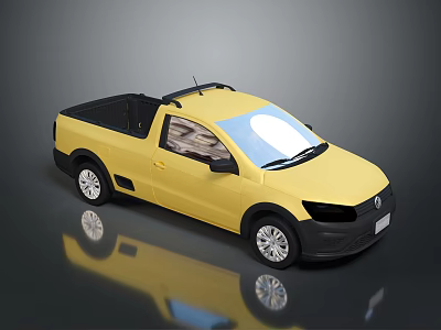Yellow Single Cab Pickup Truck With Roof Rack Black Bumper And Silver Wheels 3d model
